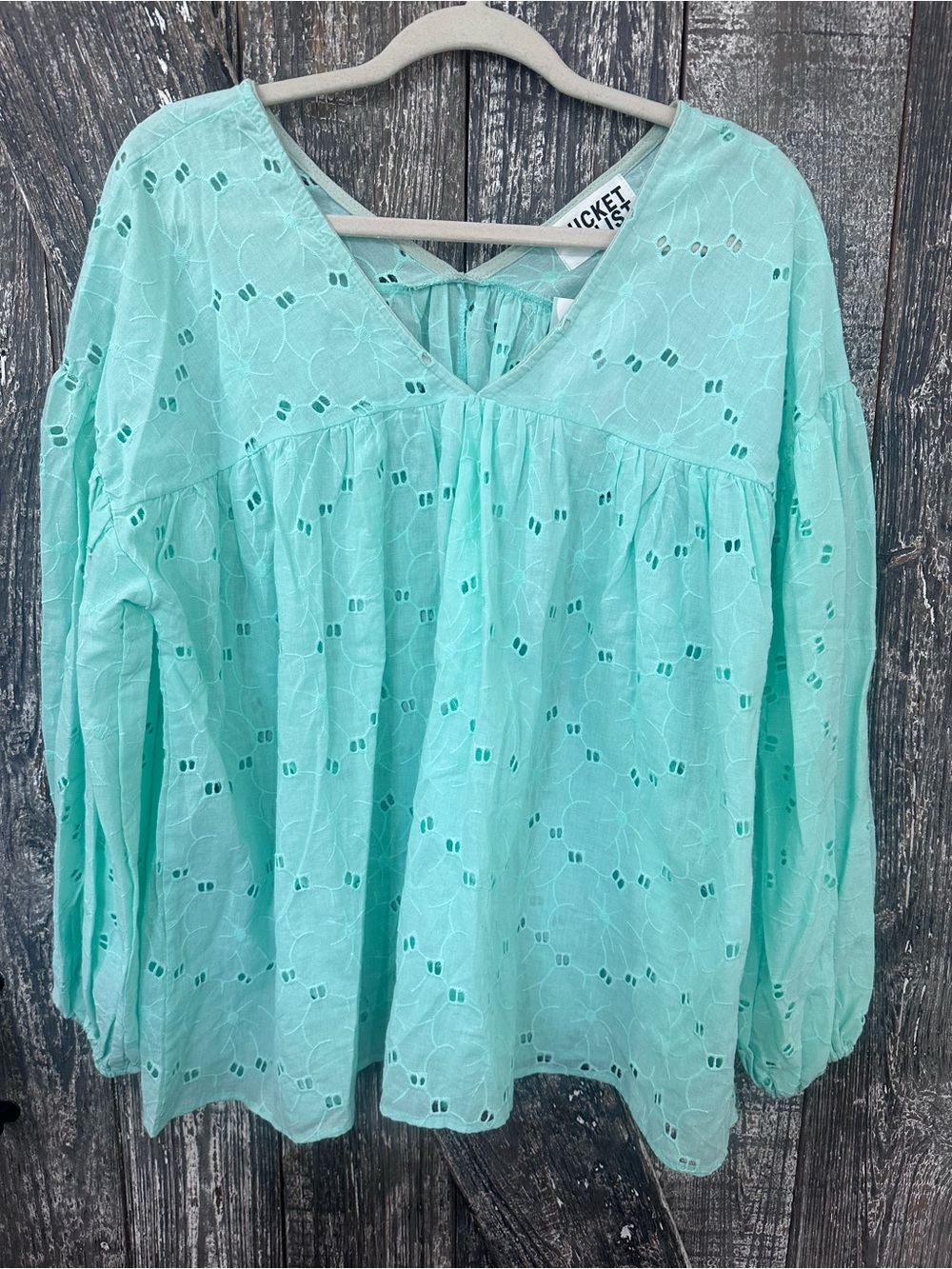 BUCKETLIST Mint Green Eyelet V-Neck Peasant Blouse